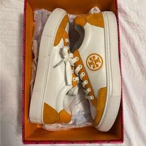 Tory Burch White and Orange Sneakers